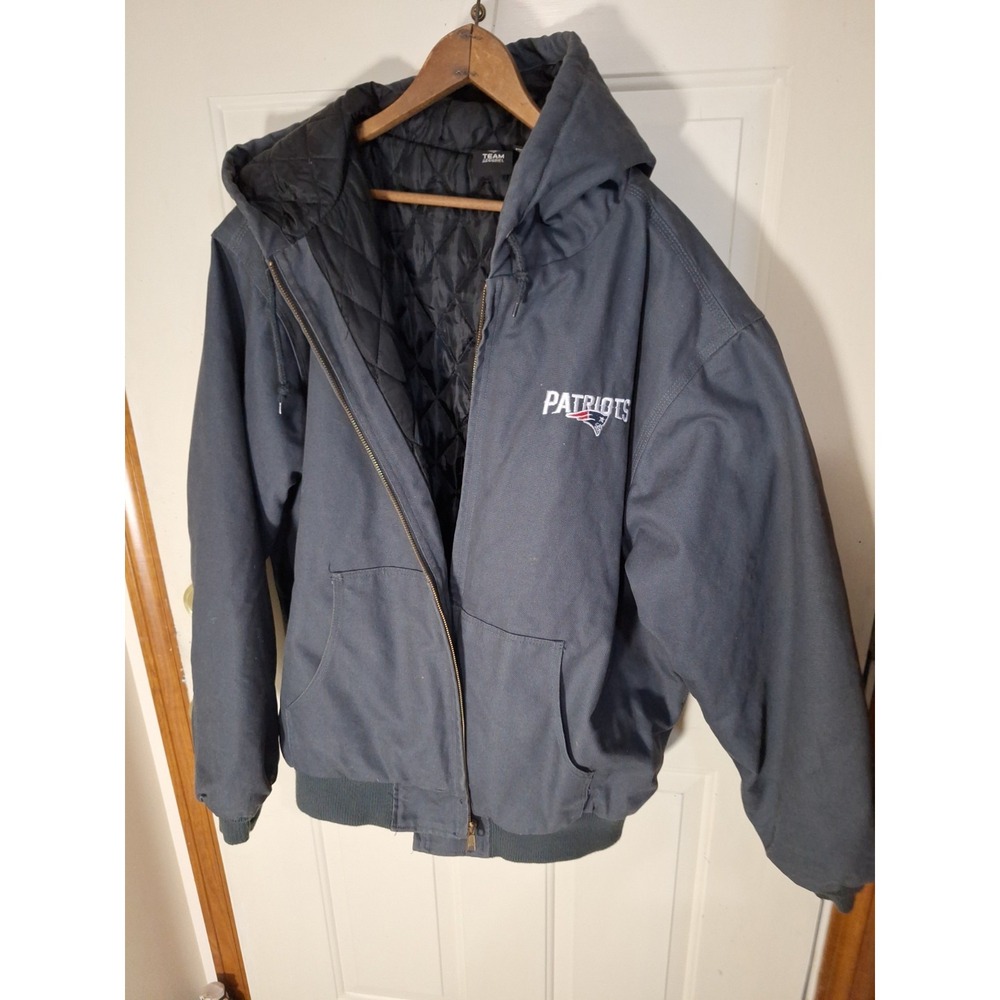 NFL TEAM Patriots Gray Canvas Black Quilted Lining Hooded Winter Jacket 273